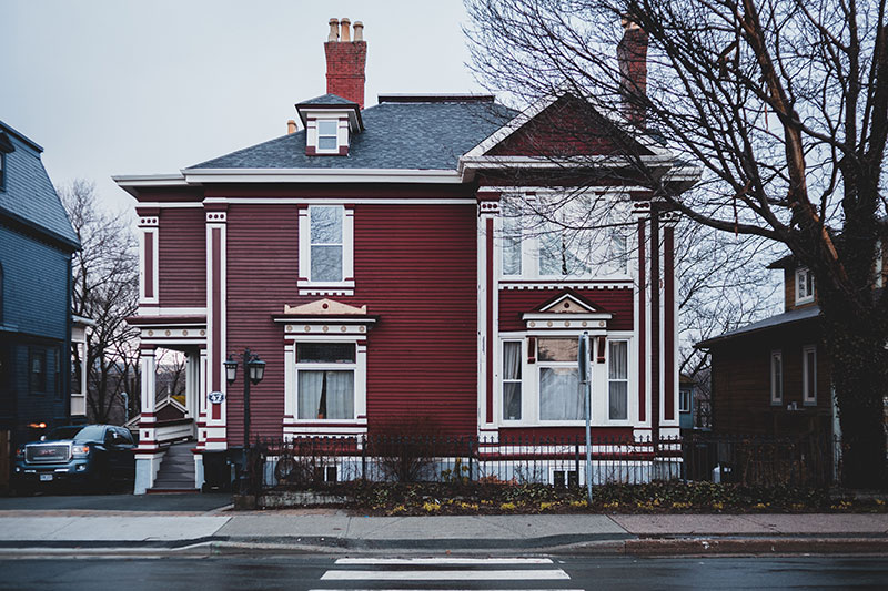 nice red home in autumn lighting