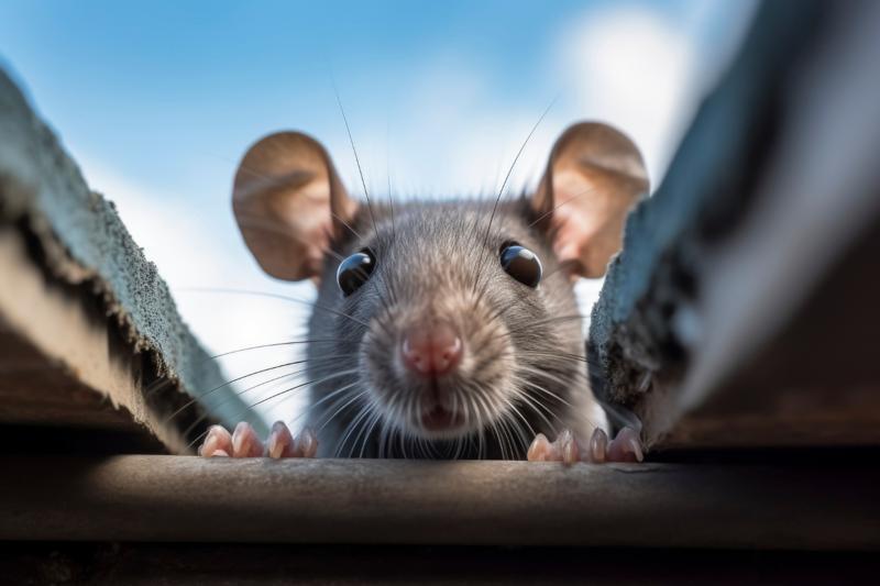 Close up on rat looking through a gap