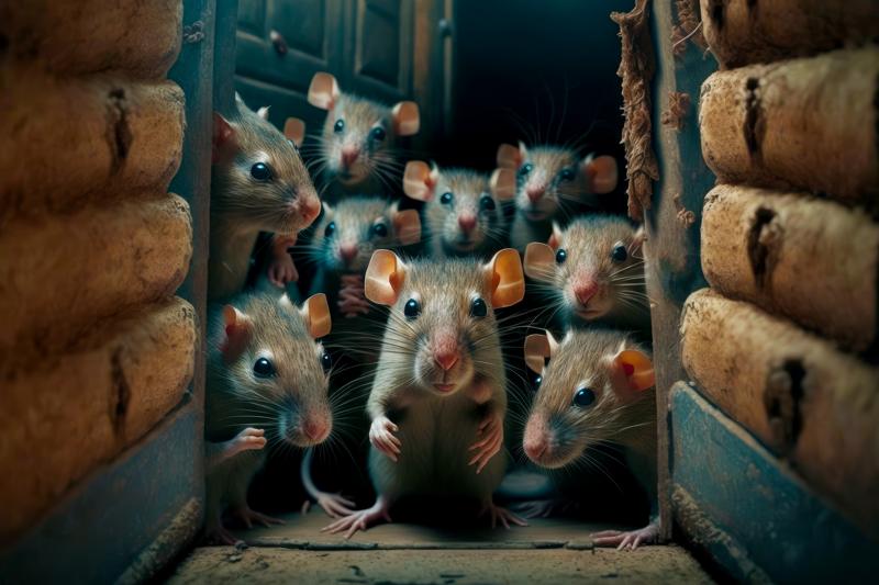 group mice with their heads stuck middle picture generative ai